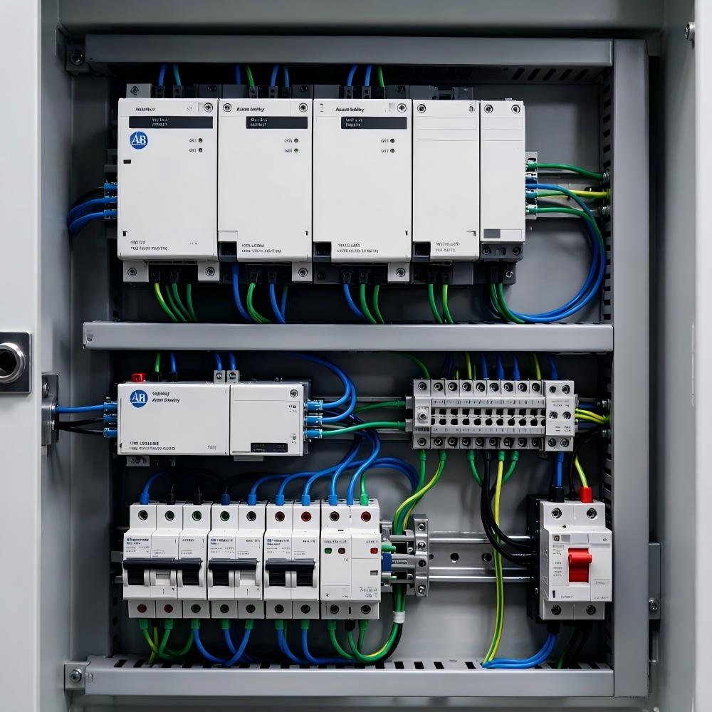 แผงควบคุมระบบอัตโนมัติอุตสาหกรรมที่มีคอนโทรลเลอร์ PLC หลายตัว